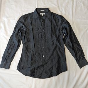 Banana Republic Fitted Italian Linen Cotton Grey Button Down Shirt